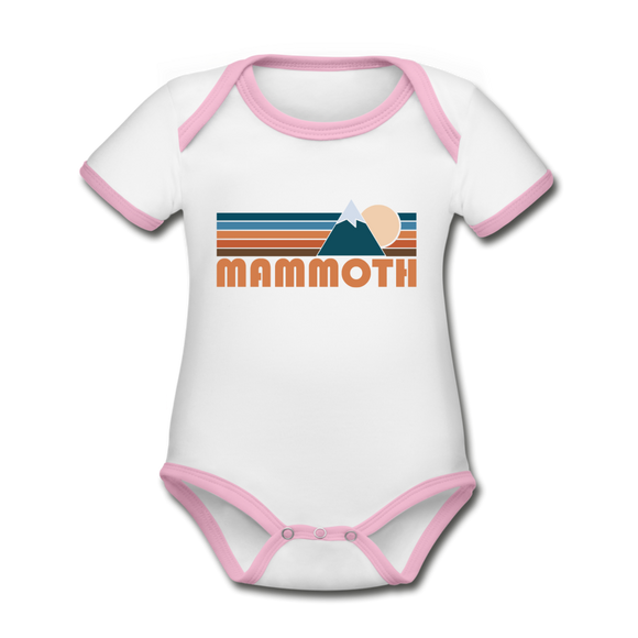 Mammoth, California Baby Bodysuit - Organic Retro Mountain Mammoth Baby Bodysuit - white/pink