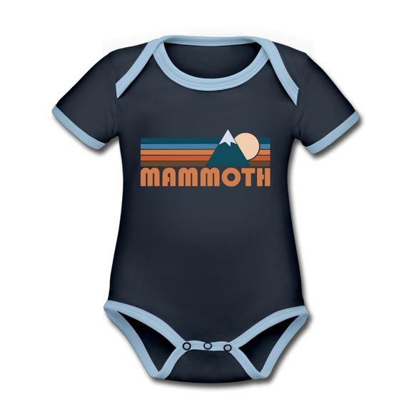 Mammoth, California Baby Bodysuit - Organic Retro Mountain Mammoth Baby Bodysuit - navy/sky