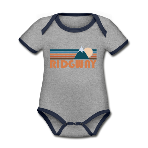 Ridgway, Colorado Baby Bodysuit - Organic Retro Mountain Ridgway Baby Bodysuit - heather gray/navy