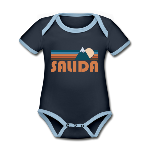 Salida, Colorado Baby Bodysuit - Organic Retro Mountain Salida Baby Bodysuit - navy/sky