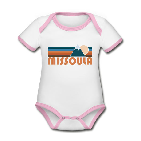 Missoula, Montana Baby Bodysuit - Organic Retro Mountain Missoula Baby Bodysuit - white/pink