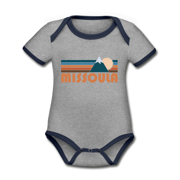 Missoula, Montana Baby Bodysuit - Organic Retro Mountain Missoula Baby Bodysuit - heather gray/navy