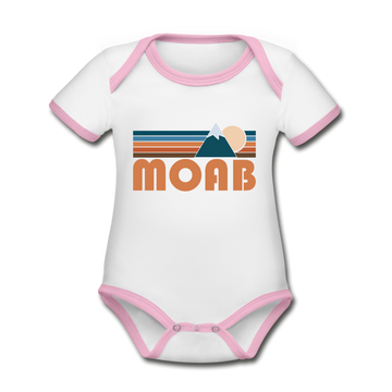 Moab, Utah Baby Bodysuit - Organic Retro Mountain Moab Baby Bodysuit - white/pink
