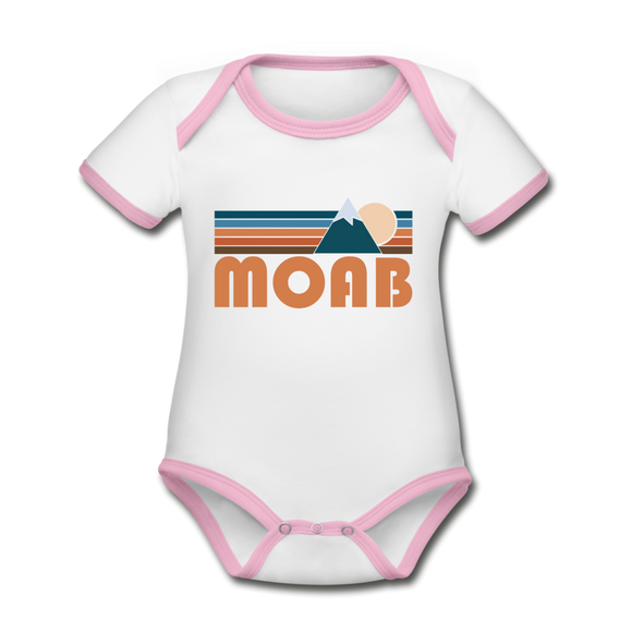 Moab, Utah Baby Bodysuit - Organic Retro Mountain Moab Baby Bodysuit - white/pink