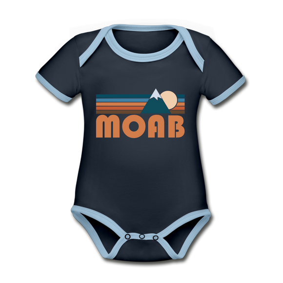 Moab, Utah Baby Bodysuit - Organic Retro Mountain Moab Baby Bodysuit - navy/sky