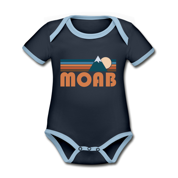 Moab, Utah Baby Bodysuit - Organic Retro Mountain Moab Baby Bodysuit - navy/sky