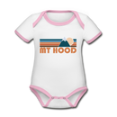 Mount Hood, Oregon Baby Bodysuit - Organic Retro Mountain Mount Hood Baby Bodysuit - white/pink