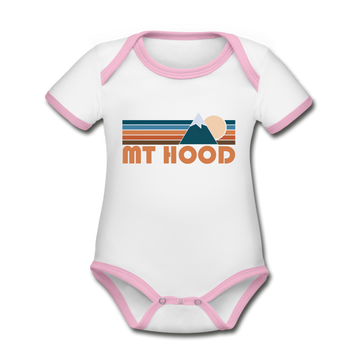 Mount Hood, Oregon Baby Bodysuit - Organic Retro Mountain Mount Hood Baby Bodysuit - white/pink