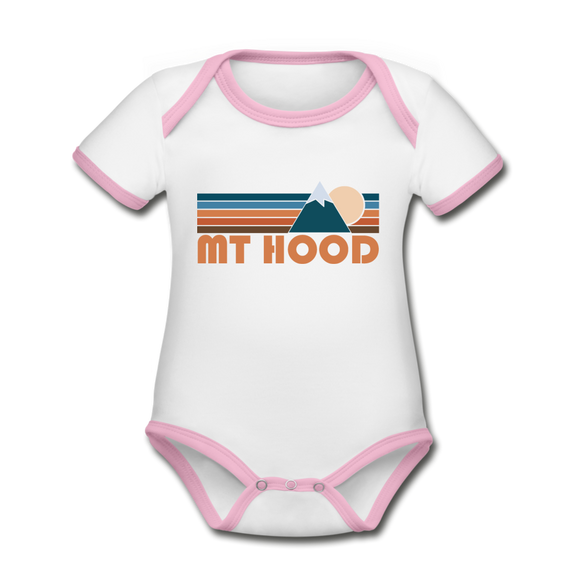 Mount Hood, Oregon Baby Bodysuit - Organic Retro Mountain Mount Hood Baby Bodysuit - white/pink