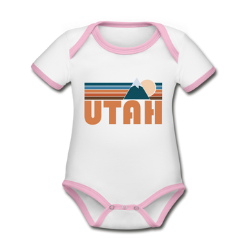Utah Baby Bodysuit - Organic Retro Mountain Utah Baby Bodysuit - white/pink