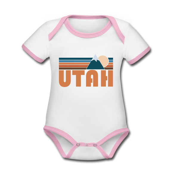 Utah Baby Bodysuit - Organic Retro Mountain Utah Baby Bodysuit - white/pink