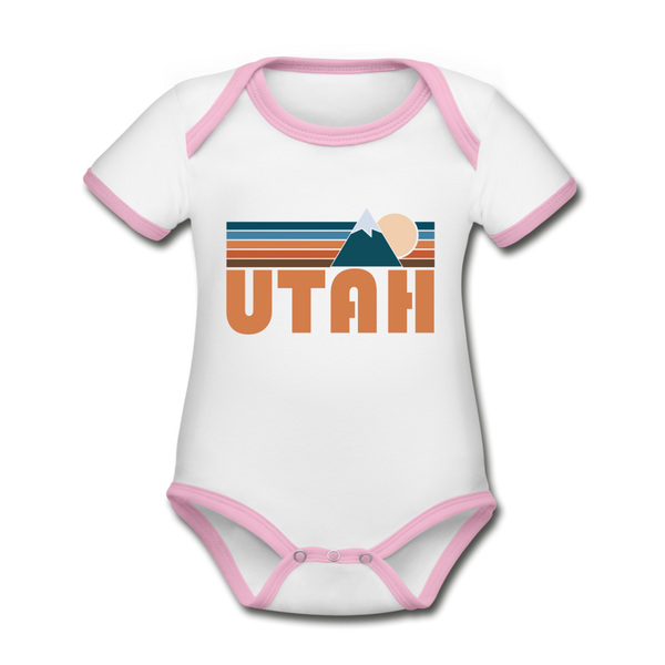 Utah Baby Bodysuit - Organic Retro Mountain Utah Baby Bodysuit - white/pink