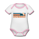 Snowmass, Colorado Baby Bodysuit - Organic Retro Mountain Snowmass Baby Bodysuit - white/pink