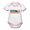 Snowmass, Colorado Baby Bodysuit - Organic Retro Mountain Snowmass Baby Bodysuit - white/pink