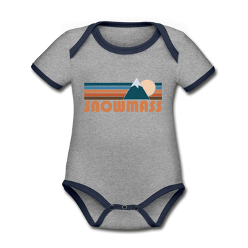 Snowmass, Colorado Baby Bodysuit - Organic Retro Mountain Snowmass Baby Bodysuit - heather gray/navy