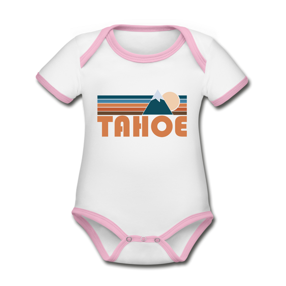 Tahoe, California Baby Bodysuit - Organic Retro Mountain Tahoe Baby Bodysuit - white/pink