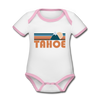 Tahoe, California Baby Bodysuit - Organic Retro Mountain Tahoe Baby Bodysuit - white/pink