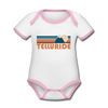 Telluride, Colorado Baby Bodysuit - Organic Retro Mountain Telluride Baby Bodysuit - white/pink