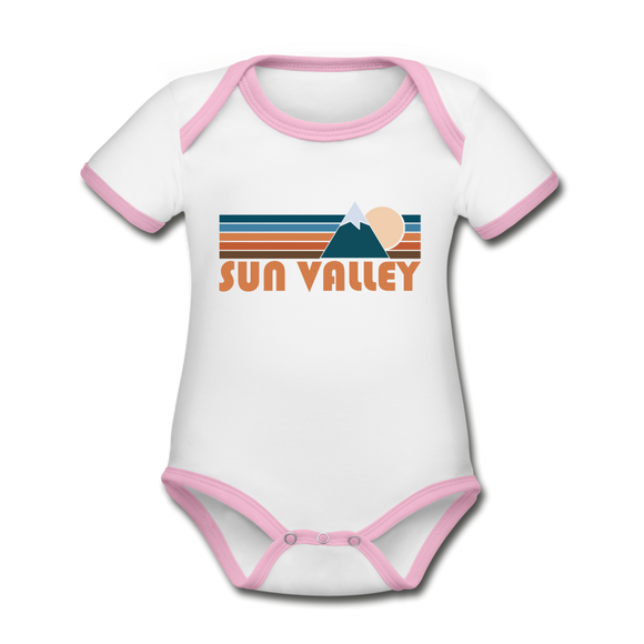 Sun Valley, Idaho Baby Bodysuit - Organic Retro Mountain Sun Valley Baby Bodysuit - white/pink