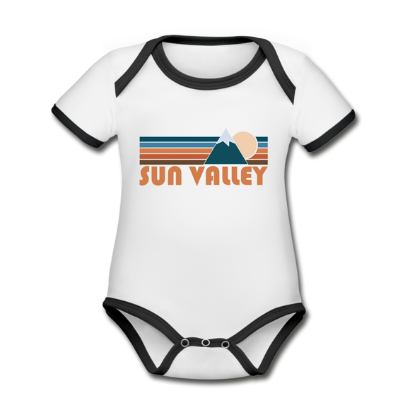 Sun Valley, Idaho Baby Bodysuit - Organic Retro Mountain Sun Valley Baby Bodysuit - white/black