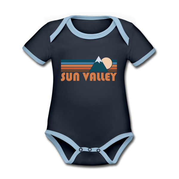 Sun Valley, Idaho Baby Bodysuit - Organic Retro Mountain Sun Valley Baby Bodysuit - navy/sky