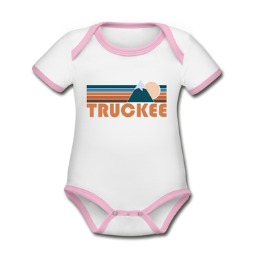 Truckee, California Baby Bodysuit - Organic Retro Mountain Truckee Baby Bodysuit - white/pink