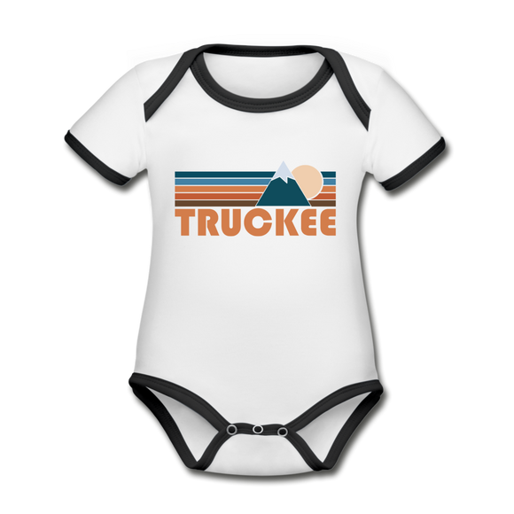 Truckee, California Baby Bodysuit - Organic Retro Mountain Truckee Baby Bodysuit - white/black