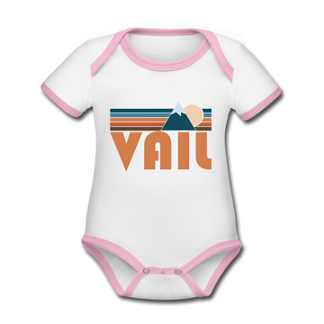 Vail, Colorado Baby Bodysuit - Organic Retro Mountain Vail Baby Bodysuit - white/pink
