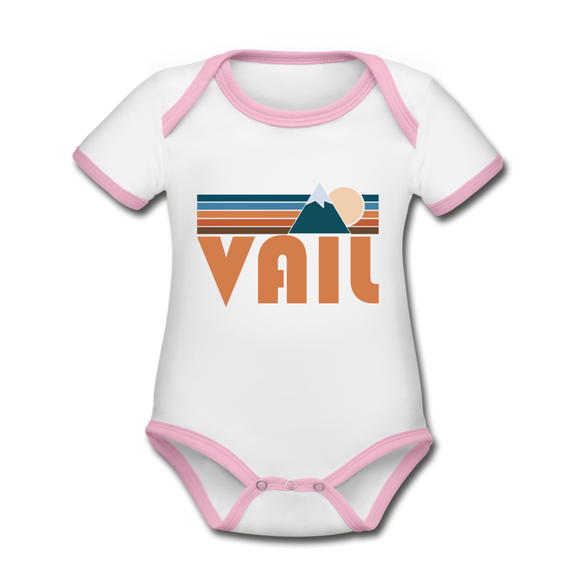 Vail, Colorado Baby Bodysuit - Organic Retro Mountain Vail Baby Bodysuit - white/pink