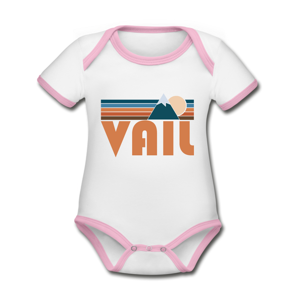 Vail, Colorado Baby Bodysuit - Organic Retro Mountain Vail Baby Bodysuit - white/pink
