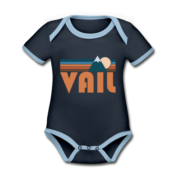 Vail, Colorado Baby Bodysuit - Organic Retro Mountain Vail Baby Bodysuit - navy/sky