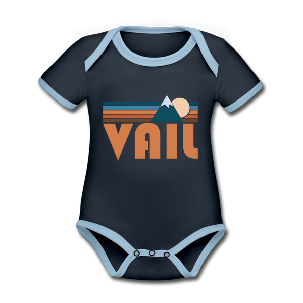 Vail, Colorado Baby Bodysuit - Organic Retro Mountain Vail Baby Bodysuit - navy/sky