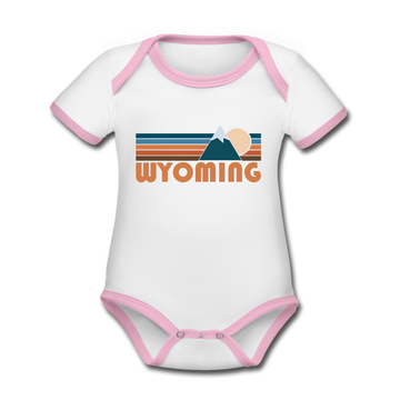 Wyoming Baby Bodysuit - Organic Retro Mountain Wyoming Baby Bodysuit - white/pink