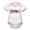 Winter Park, Colorado Baby Bodysuit - Organic Retro Mountain Winter Park Baby Bodysuit - white/pink