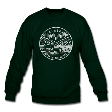 Alaska Sweatshirt - State Design Alaska Crewneck Sweatshirt - forest green