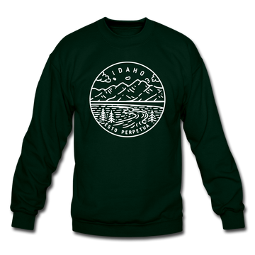 Idaho Sweatshirt - State Design Idaho Crewneck Sweatshirt - forest green