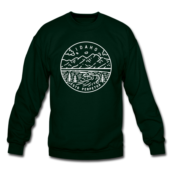 Idaho Sweatshirt - State Design Idaho Crewneck Sweatshirt - forest green