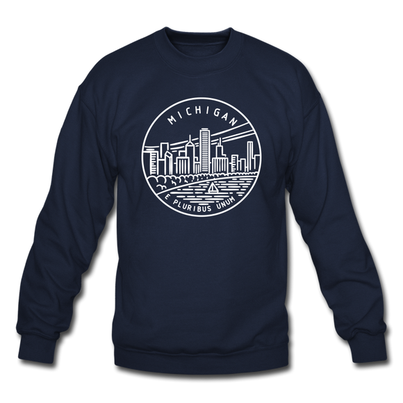 Michigan Sweatshirt - State Design Michigan Crewneck Sweatshirt - navy