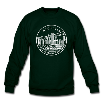 Michigan Sweatshirt - State Design Michigan Crewneck Sweatshirt - forest green