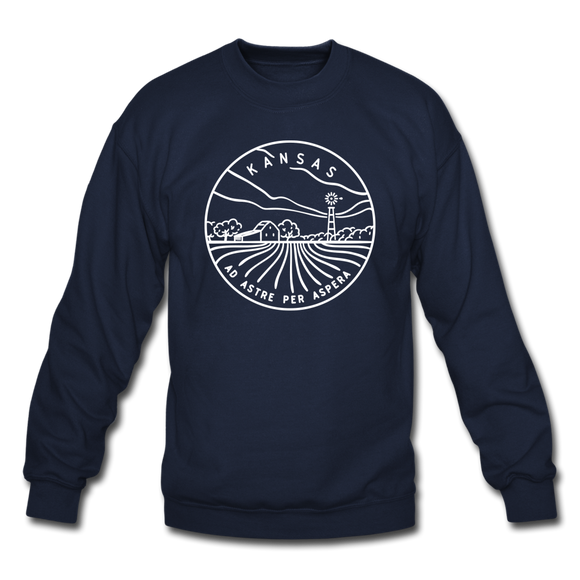 Kansas Sweatshirt - State Design Kansas Crewneck Sweatshirt - navy