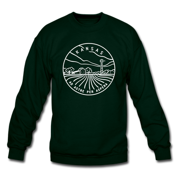 Kansas Sweatshirt - State Design Kansas Crewneck Sweatshirt - forest green