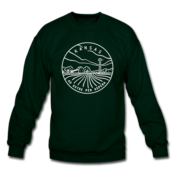 Kansas Sweatshirt - State Design Kansas Crewneck Sweatshirt - forest green