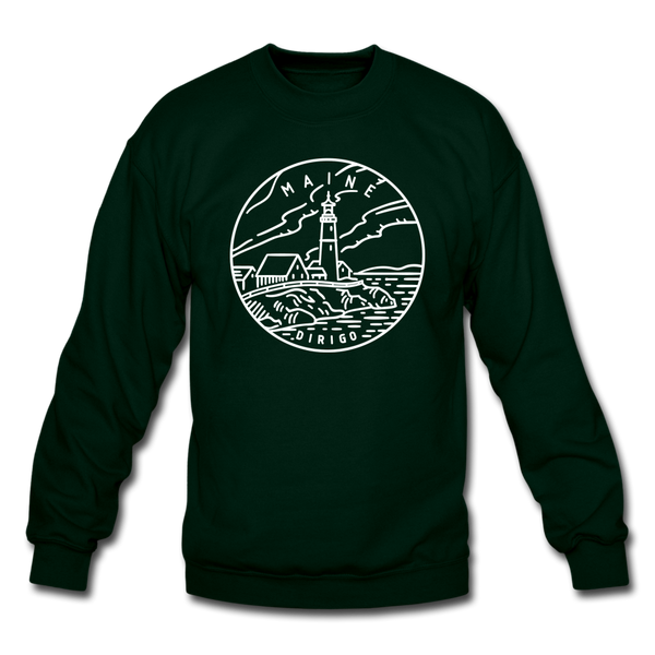 Maine Sweatshirt - State Design Maine Crewneck Sweatshirt - forest green