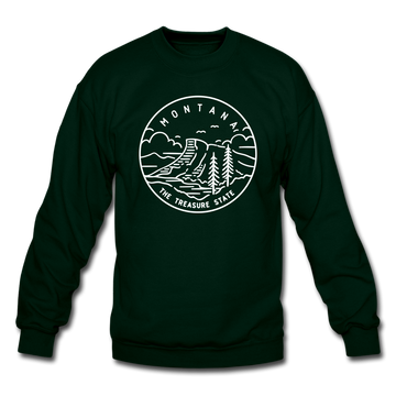 Montana Sweatshirt - State Design Montana Crewneck Sweatshirt - forest green