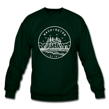 Washington Sweatshirt - State Design Washington Crewneck Sweatshirt - forest green