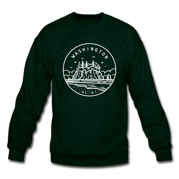 Washington Sweatshirt - State Design Washington Crewneck Sweatshirt - forest green