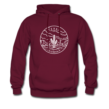 Texas Hoodie - State Design Unisex Texas Hooded Sweatshirt - burgundy