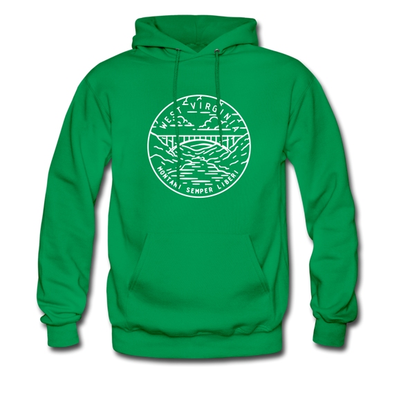 West Virginia Hoodie - State Design Unisex West Virginia Hooded Sweatshirt - kelly green