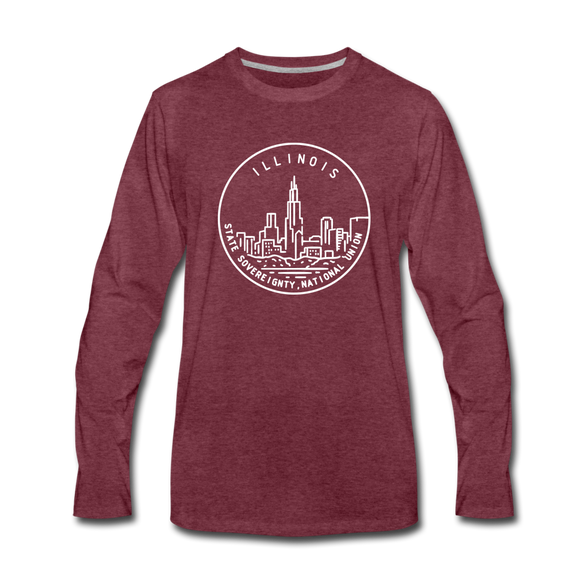 Illinois Long Sleeve T-Shirt - State Design Unisex Illinois Long Sleeve Shirt - heather burgundy