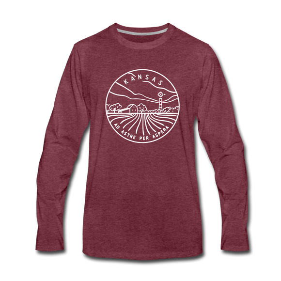 Kansas Long Sleeve T-Shirt - State Design Unisex Kansas Long Sleeve Shirt - heather burgundy